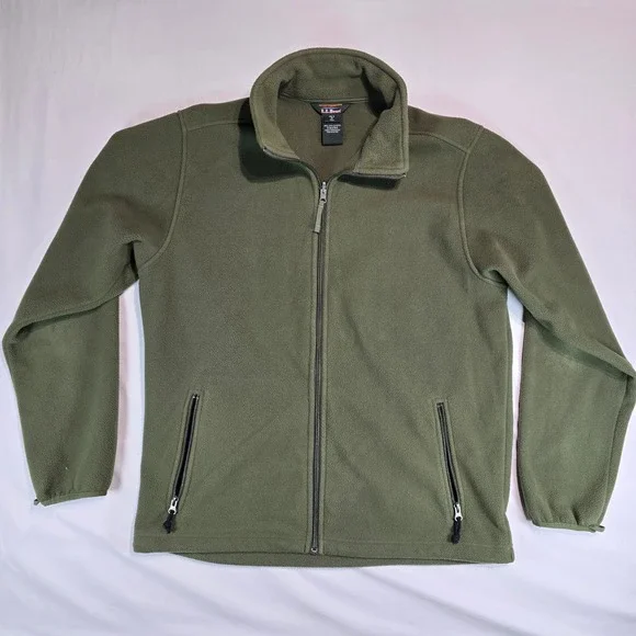 LL Bean Mens Fleece Jacket Full Zip Olive Green Medium‎ Tall 0WV94