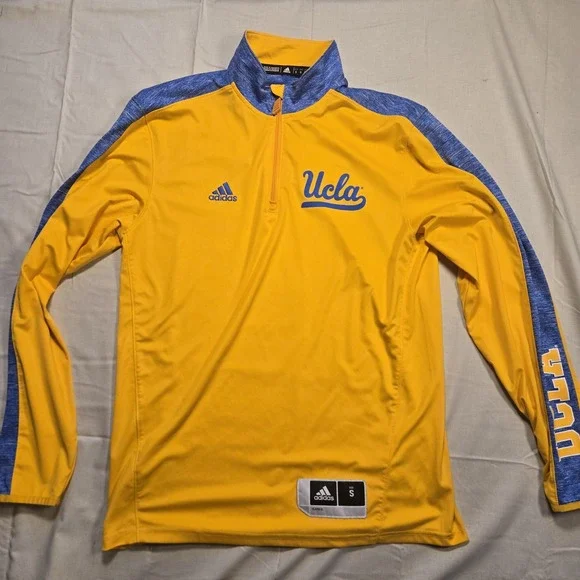 UCLA Bruins Pullover Mens Small Yellow NCAA Basketball Adidas Climalite 1/4 Zip