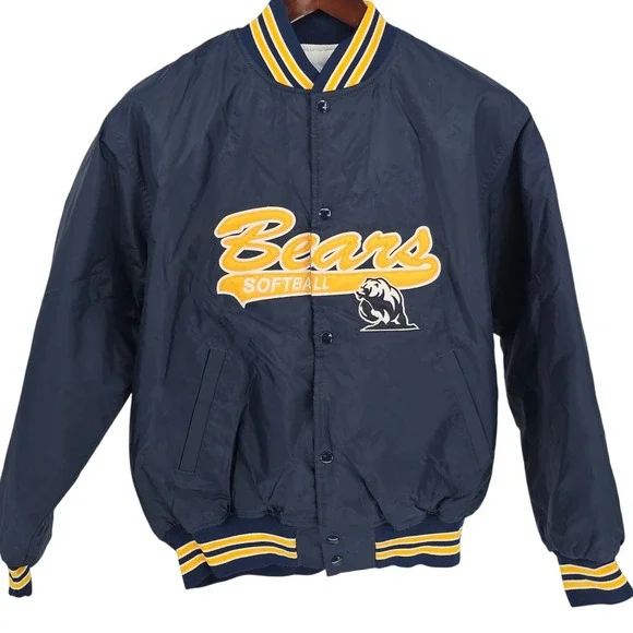 Vintage Golden Bears Softball‎ Jacket Mens L Embroidered Snap Front Retro