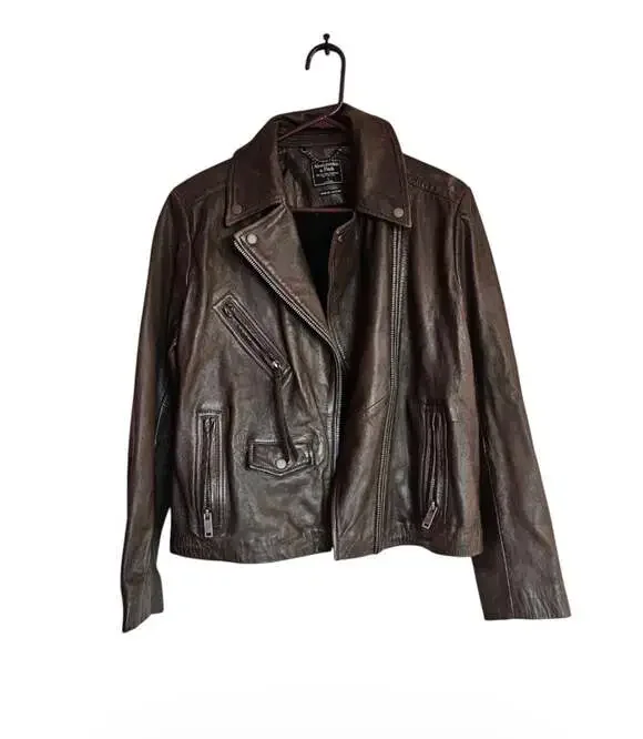 Abercrombie & Fitch Women's Dark Brown Goat Leather Moto Jacket