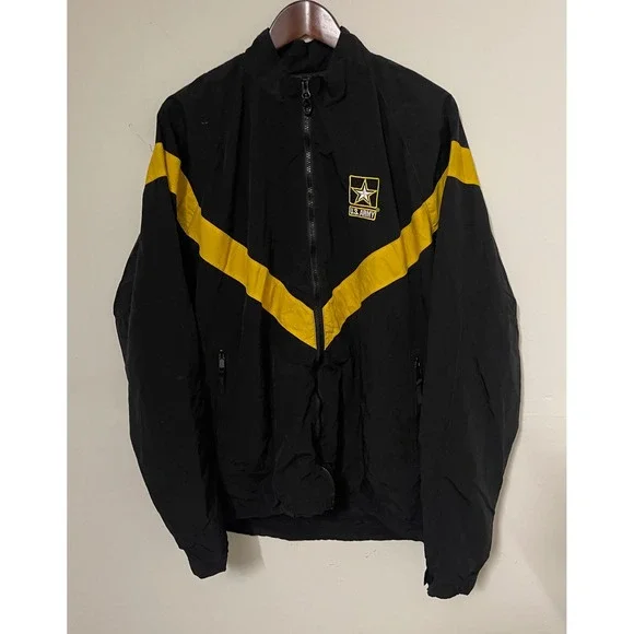 US Army APFU Physical Fitness Jacket Black Yellow Large Long 8415-01-623-8633