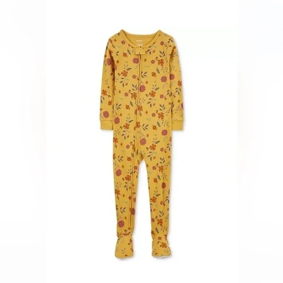 Carter's Toddler Girls Yellow 1 Piece Floral Print Snug Fit Footed Pajamas PJ 4T