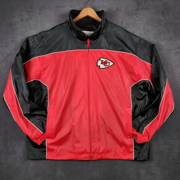 Vintage Kansas City Chiefs NFL Jacket Mens XL‎ Red Black Lined Full Zip PVC