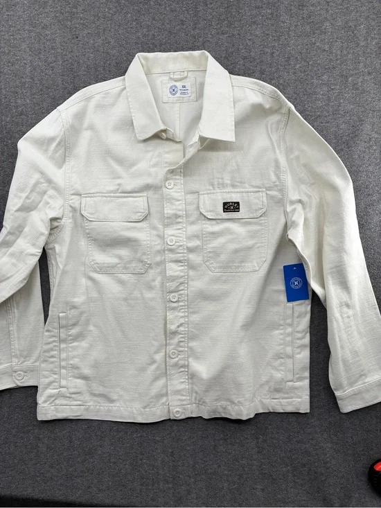 Hurley Men's Cream Button-Front Jacket Jean Utility Barn Coat