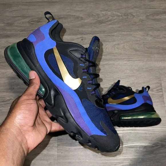 Size 12- Nike Air Max 270 React Black/Gold/Blue AO4197-005