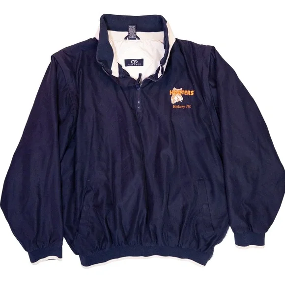 Vantage Hooters Hickory NC Convertible Jacket Mens L Navy Blue Excellent Zip Off