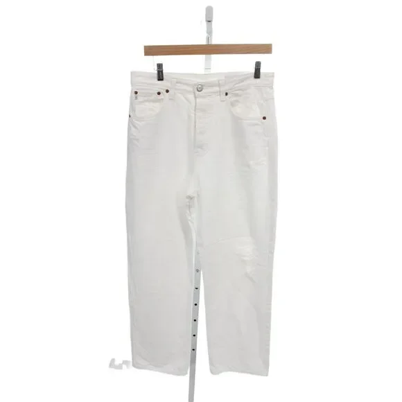 Club Monaco Women Straight Jeans White High Waist 100% Cotton Size 28