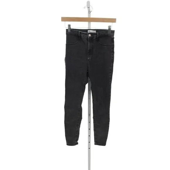 Zara Womens Skinny High Rise Black Jeans Button Fly Cotton Blend Size 4