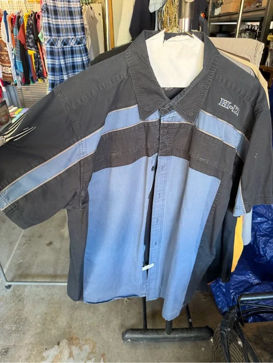 Harley-Davidson Two-Tone Blue and Black Short Sleeve Shirt Jacket