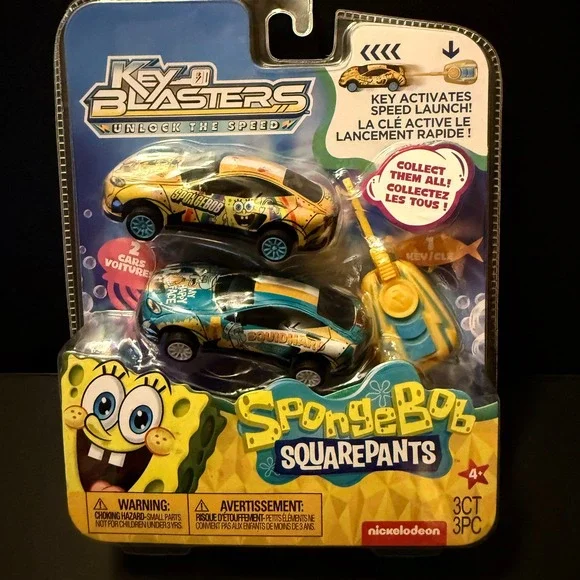 3 SETS Nickelodeon Key Blasters SpongeBob SquarePants Toy Cars Kids NEW