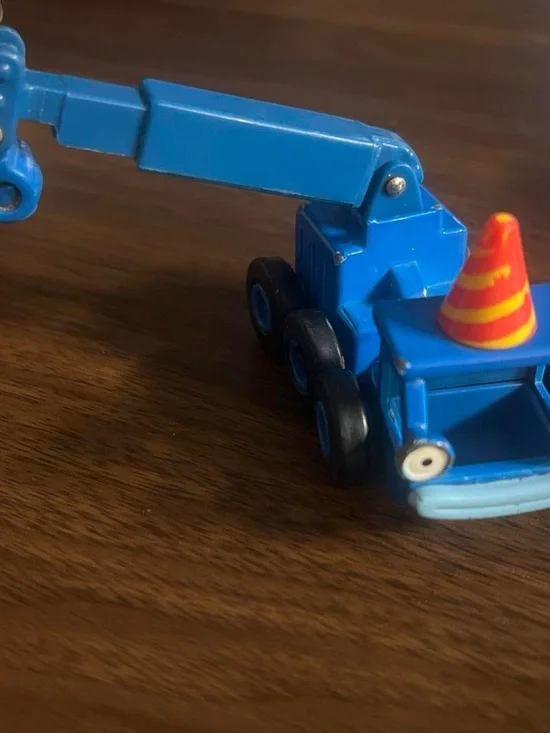 Blue Toy Crane Truck with Orange Safety Cone - Kids Vehicles