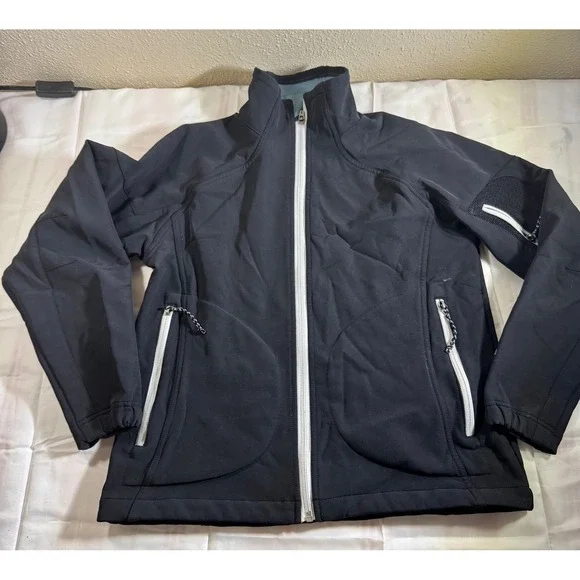 Pearl Izumi Softshell Cycling Jacket Black White Fleece Lined Full Zip Womens L