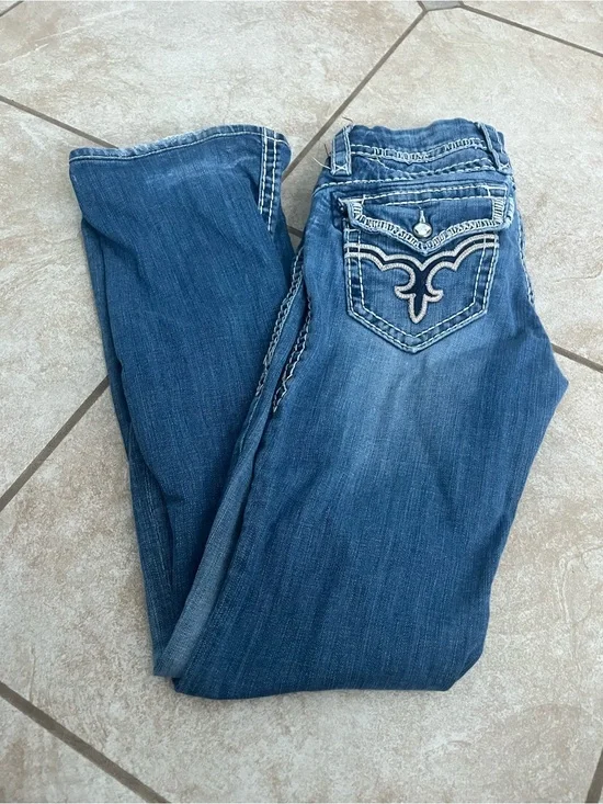 Rock Revival Blue Bootcut Jeans with Embroidered Back Pockets