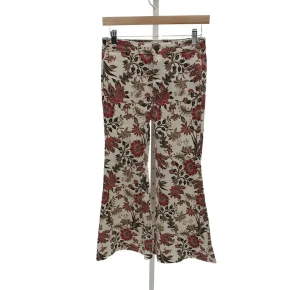We The Free Womens Beige Floral High Rise Pants Bohemian Zip Size 26