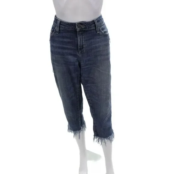 Joes Womens Mid Rise Cropped Raw Hem Medium Wash Distressed Jeans Blue Size 29