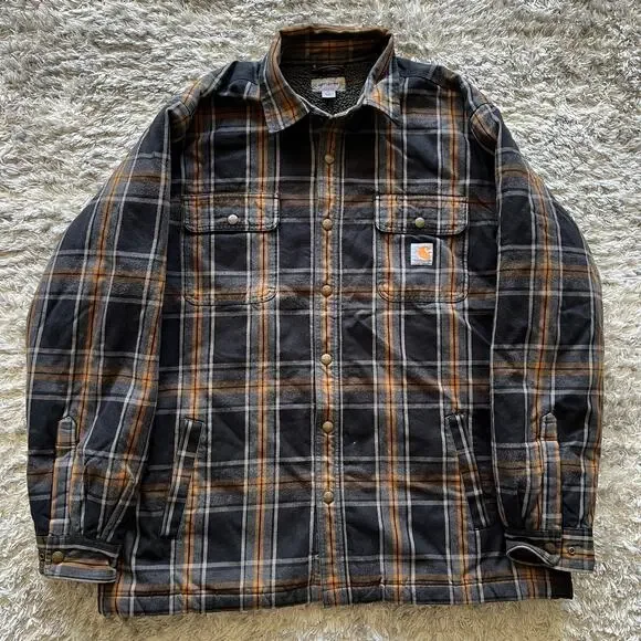 Carharrt Button Up Jacket Plaid Sherpa Lined Men's XL Regular Fit