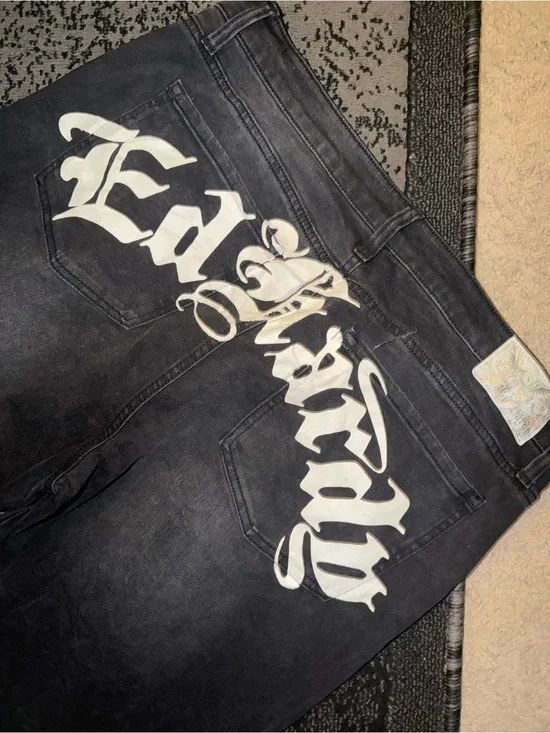 Ed Hardy Men's Black Jeans with White Script Back Logo