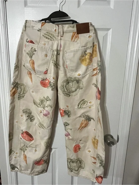 We The Free Cream Straight-Leg Jeans with Watercolor Vegetable Print
