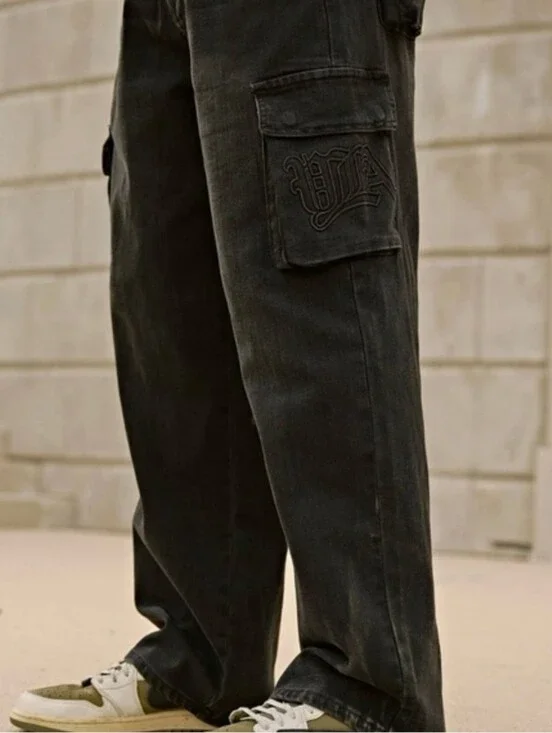 NWT YoungLA Mens Spring Cargo Black Jeans Size L Waist 36