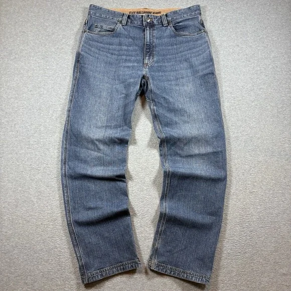Duluth Trading Co Flex Ballroom Jeans Mens 35x32 Medium Wash Stretch Relaxed Fit
