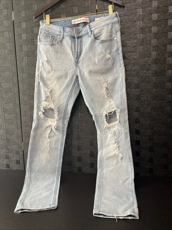 GUESS Men’s Skinny Fit Light Wash Distressed Blue Jeans Size 30x30