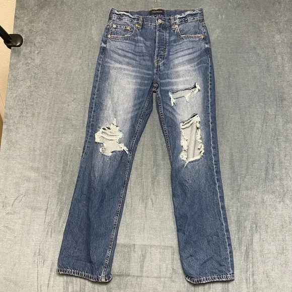 Aeropostale Jeans Mens 32x31 Blue Denim Distressed Straight Leg Zip Fly Outdoor