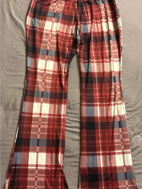Red Plaid Tartan Flare Bell Bottom Pants Retro Y2K 70s