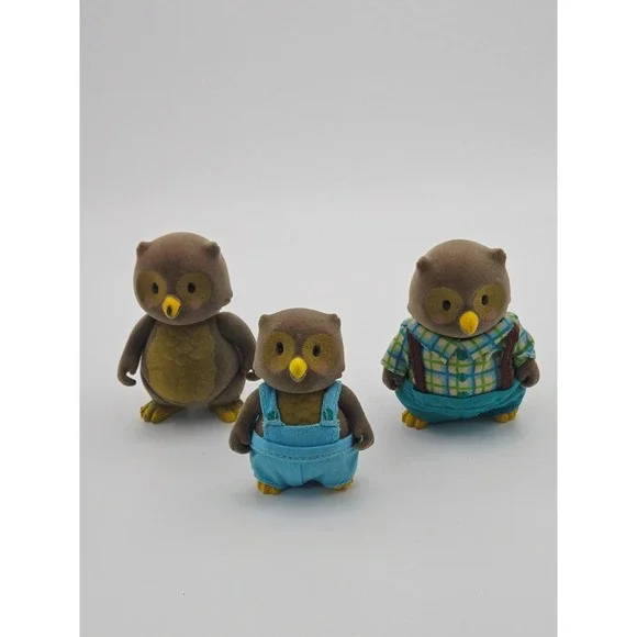 Lil Woodzeez Nighty Night Sleep Tight Owl Family Flocked Figures Set of 3 Brown