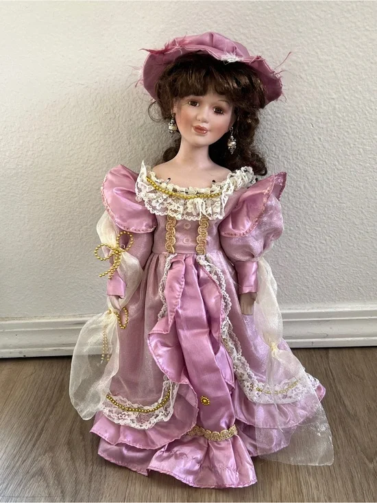 Vintage 1990s Victorian Collectible Doll with Stand