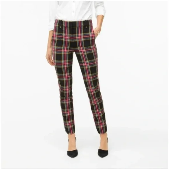 J.Crew Ruby Plaid Pants Black Stewart Tartan Size 6 Holiday Stretch Slim Fit