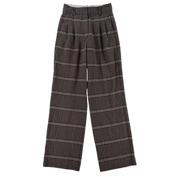 Aritzia Wilfred Dress Pants Womens 4 Brown Plaid Tweed Pleated Relaxed Work‎