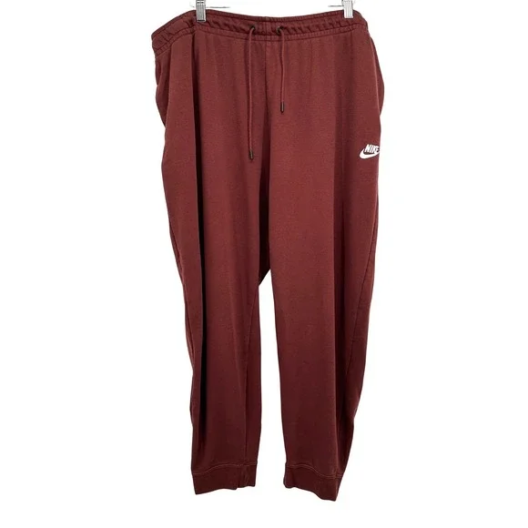 Nike Women's 2X Club‎ Fleece Jogger Sweatpants Brown Cotton Blend Logo Pants