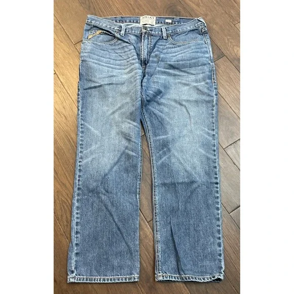 Ariat Rebar M4 Relaxed Bootcut Jeans Mens 38/30 Blue Denim Mid Rise Stretch
