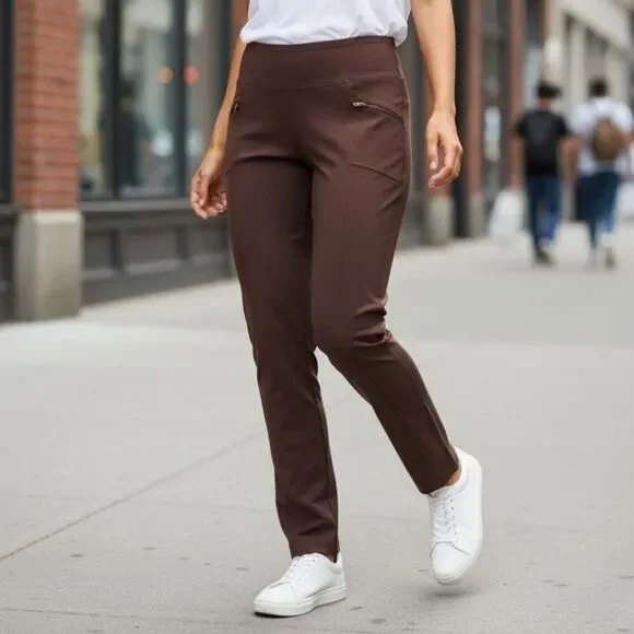 VOGO ATHLETICA Women's Brown Leggings with Zipper Pockets - Size: XL
