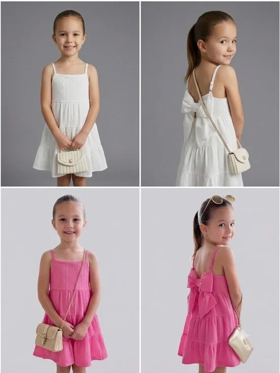 The Children's Place Tiered Spaghetti-Strap Dress with Back Bow - White & Pink