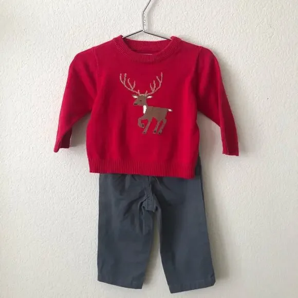 The Children’s Place red reindeer Christmas sweater gray khaki pants