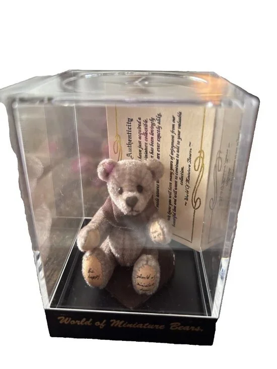 World Of Miniature Bears Beige Plaid #355  With Certificate Of Authenticity