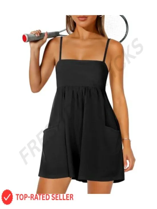 Women's Athletic Romper with Pockets Spaghetti Strap Shorts