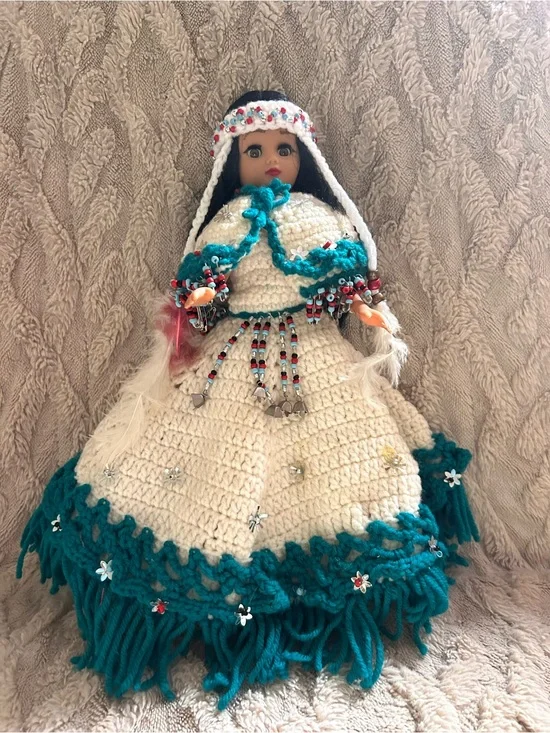 Beautiful Native American Princess Doll With Crocheted Dress And Headband