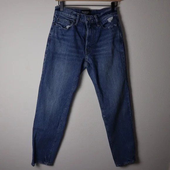 Abercrombie & Fitch 90s Straight Leg Jeans Blue 29x30 Distressed Vintage Stretch