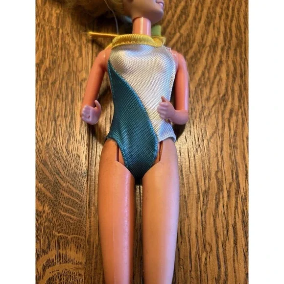 Vintage Barbie Swimsuit 1980 My First Colorblock Teal White Halter One Piece VTG