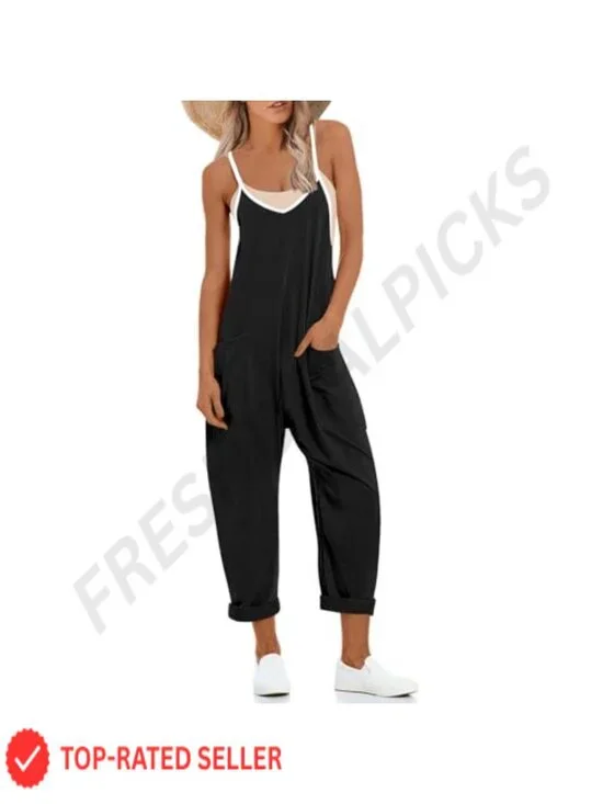 Women's Casual Loose Fit Jumpsuit Romper with Pockets