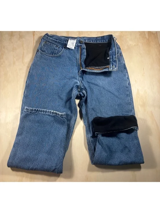 Carhartt Black Lined Denim Blue Jeans Workwear Relaxed Fit 33x30 Outdoors. Fall
