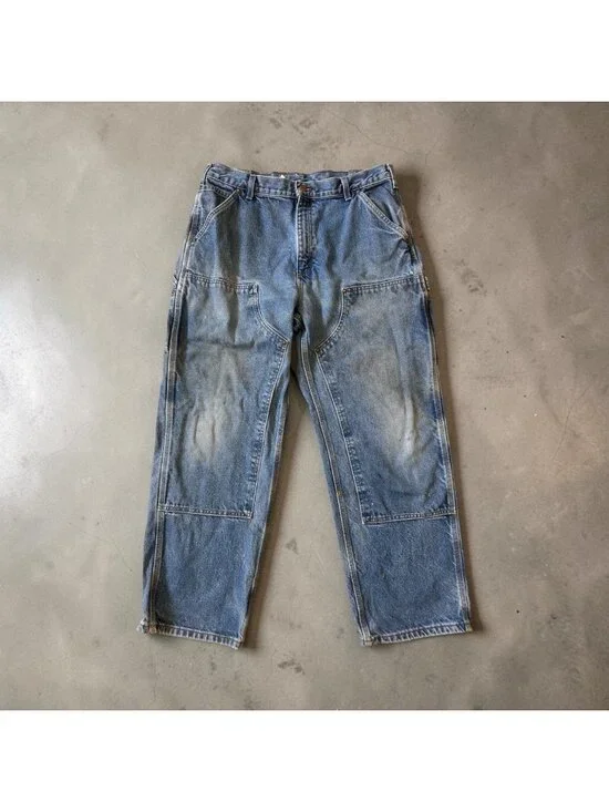 Vintage Carhartt B73 DST Denim Double Knee Pants Men 36x30 Cargo Carpenter Baggy