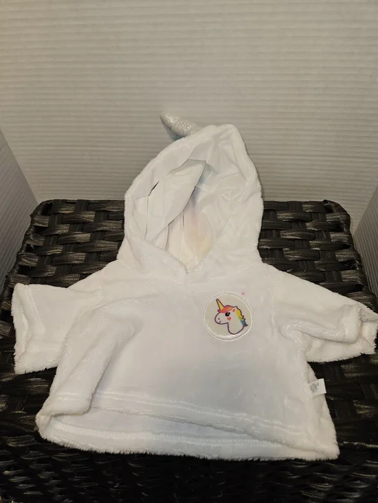 Build-A-Bear White Unicorn Hooded Plush Top with Rainbow Mane Patch