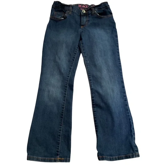 The‎ Childrens Place Girls Dark Wash Bootcut Jeans Size 6/7 Adjustable Waist