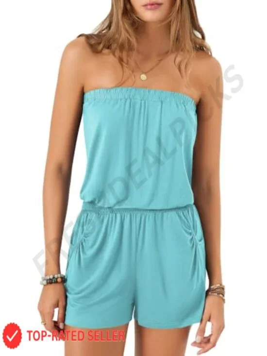 Strapless Romper Shorts Summer Vacation Jumpsuit Tube Top Resort Wear Casual