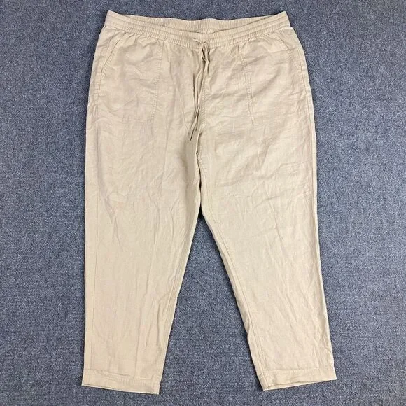 J Crew Pants Women's 2X Beige Jogger Taper Drawstring Linen Blend‎ NWT