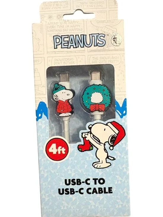 Peanuts Snoopy USB-C To USB-C Cable 4ft Holiday Design Durable Materials NISB