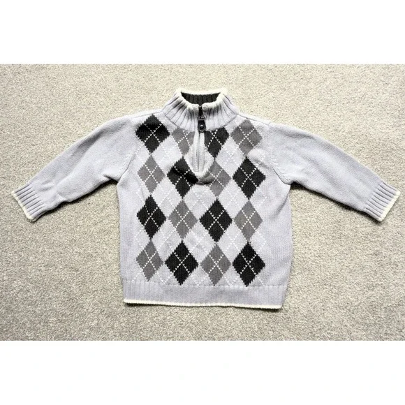 The Childrens Place Boys 24‎ Months Light Blue Argyle Quarter Zip Sweater